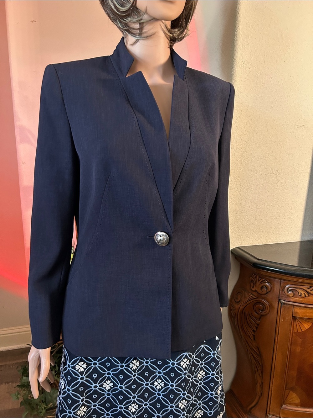 Kasper Navy Single-Button Women's Blazer with Silver Button